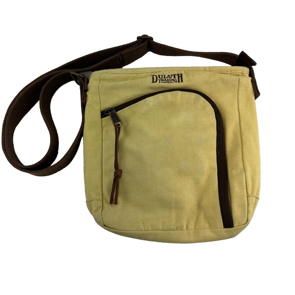 Duluth Trading Co Canvas Crossbody Bag‎ Yellow Brown Adjustable Medium Zip Round